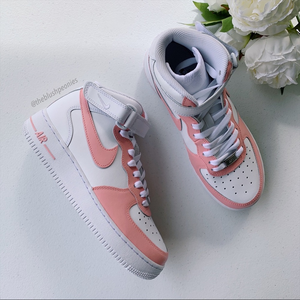 Nike Custom Painted Air Force 1 Mid - Pink Salmon NWT - Picture 2 of 12